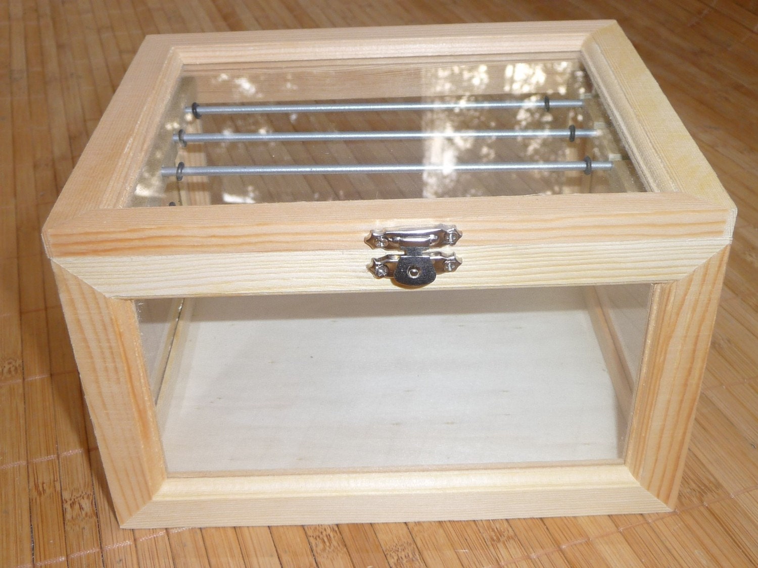 Holds 60 PLUS Beads - Large wood glass box Display Your large hole Bead European lampwork Jewelry Storage glass Box