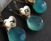 CUSTOM STONE - INITIAL, Gold Heart Initial Necklace, Letter charm & birthstone, Aqua Teal, Bridesmaid Gift favors