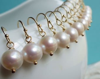 FOUR PIECE Bridal Set, 4 pairs of white pearl earrings, sterling silver OR Gold Filled, Great bridesmaid gift wedding favor