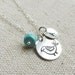 Mother & child necklace, Mother's necklace with Birthstone and Child initial, hand stamped mothers necklace, modern bird