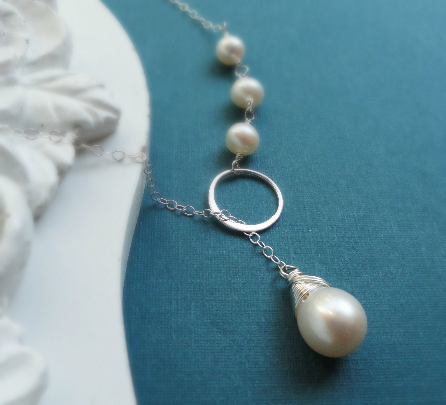 Pearl necklace, eternity necklace, lariat necklace with freshwater pearls, bridesmaid gifts, bridesmaid necklaces