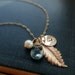 Personalized Gold Necklace, Birthstone & Initial necklace, feather Necklace, bridesmaid gifts, Gold Feather, blue topaz, bridesmaid gifts