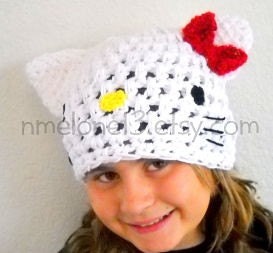 hELLO KITTY Handmade crochet Hat 0 to 10 years old