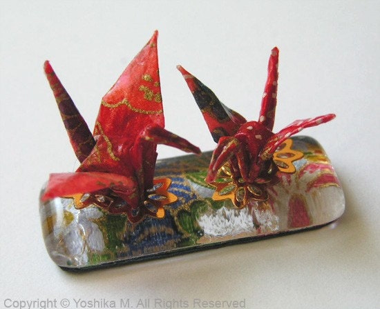 Family Love Japanese Origami Crane Miniature Ornament Red