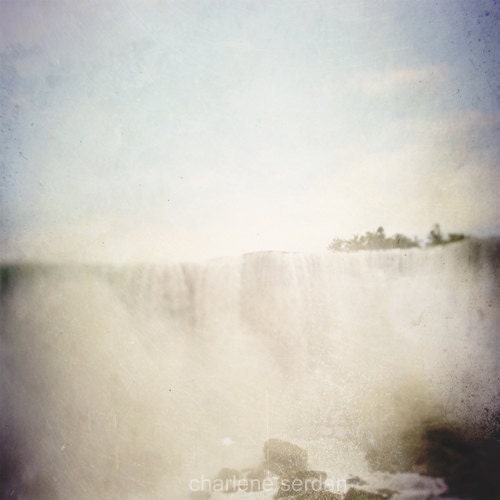 Waterfall Photography, Art, Limited Edition Encaustic Photograph Mounted on Wood, 6"