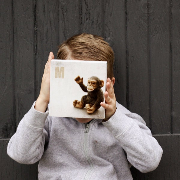 Nursery Art, Monkey, Ready to Hang Photo Block, 6"