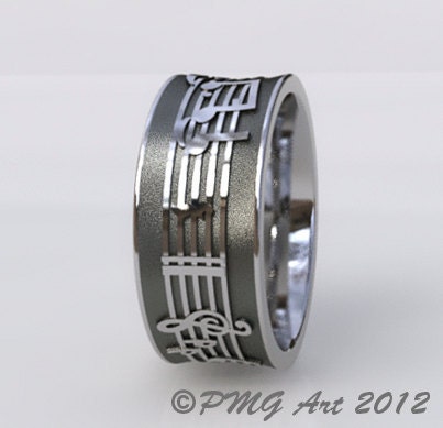 Music Notes Wedding Band Cobalt Chromium Customized with Your Message