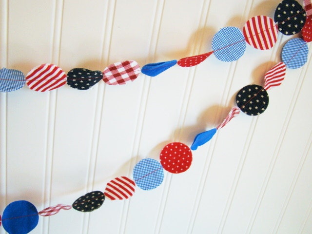 Fabric Garland - Red, White, and Blue patriotic nautical circle garland 6 feet 4th of July, Memorial Day Decoration