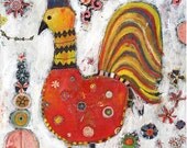 Red chicken winter day Print