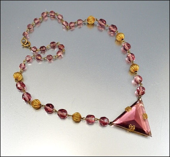Art Deco Czech Necklace Glass Bead Gold Art Deco Jewelry Vintage 1920s Jewelry