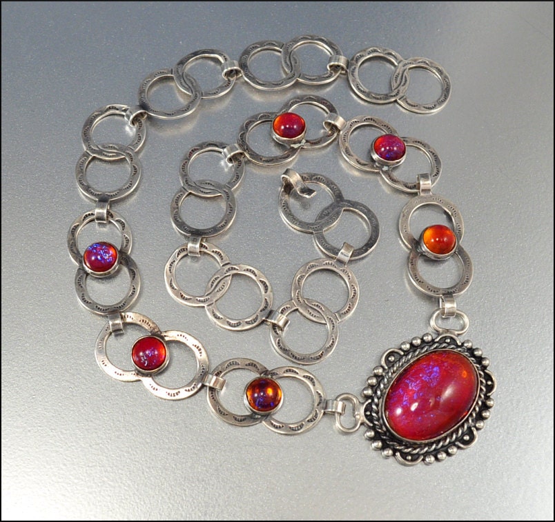 Antique Art Deco Necklace Dragons Breath Jelly Opal Sterling Silver Vintage Jewelry 1920s