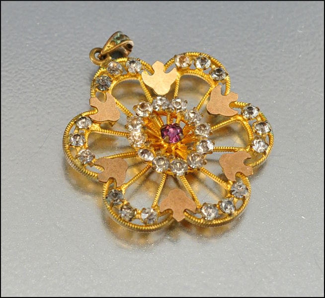 Art Deco Necklace Pendant Gold Fill Bird Paste Rhinestone Vintage 1920s Jewelry