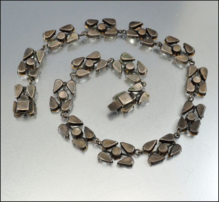 Deco Rhinestone Necklace Geometric Crystal Vintage 1940s Costume Bridal Wedding Jewelry