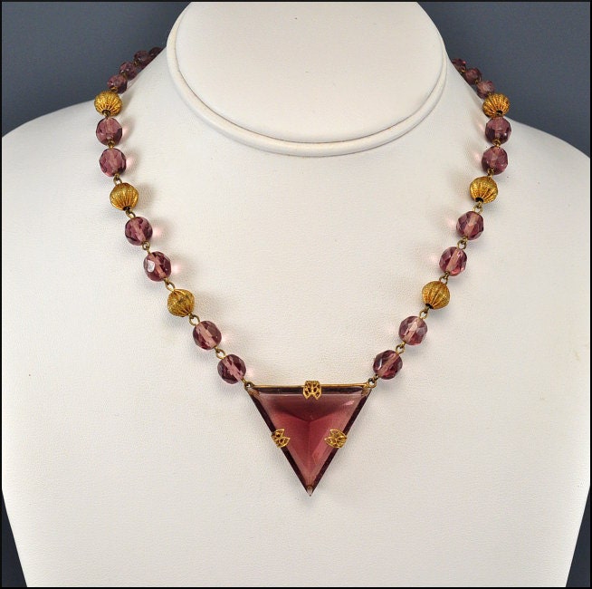 Art Deco Czech Necklace Glass Bead Gold Art Deco Jewelry Vintage 1920s Jewelry