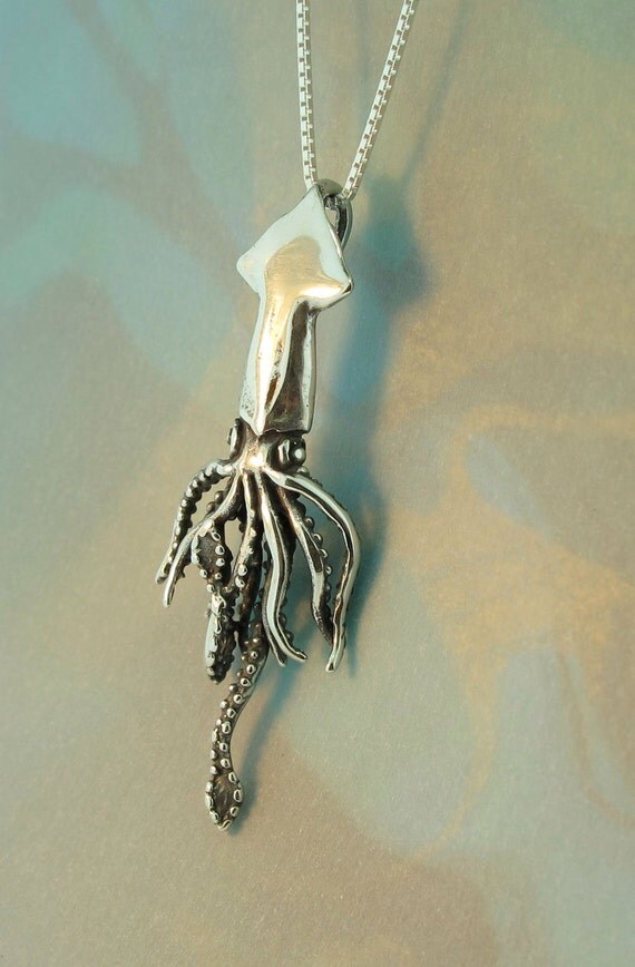 Silver Squid Charm Pendant