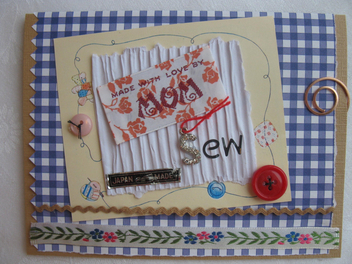 Moms Needlecraft Handmade Card Collage Blue and White