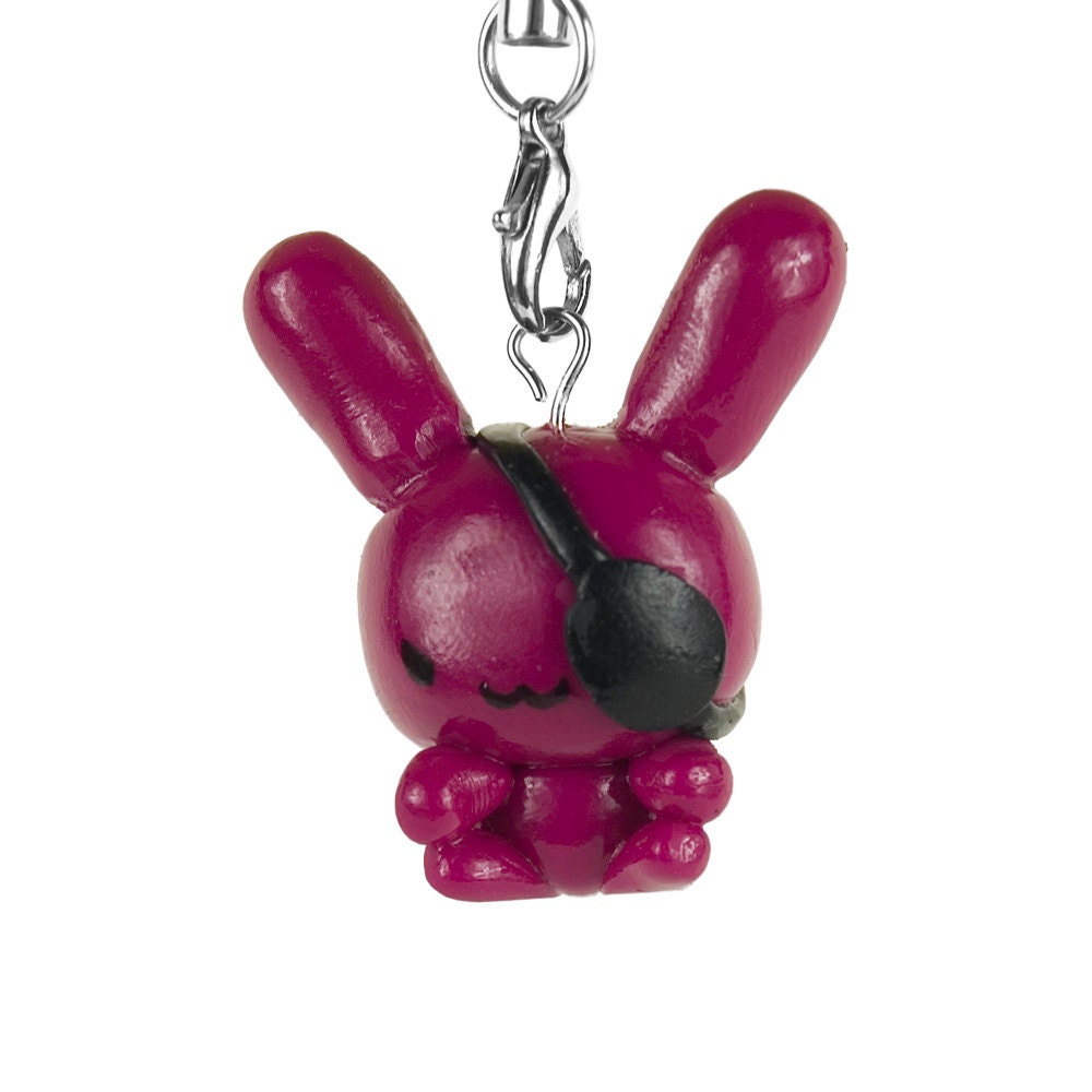 Fuchsia Pirate Bunny Polymer Clay Lanyard Charm