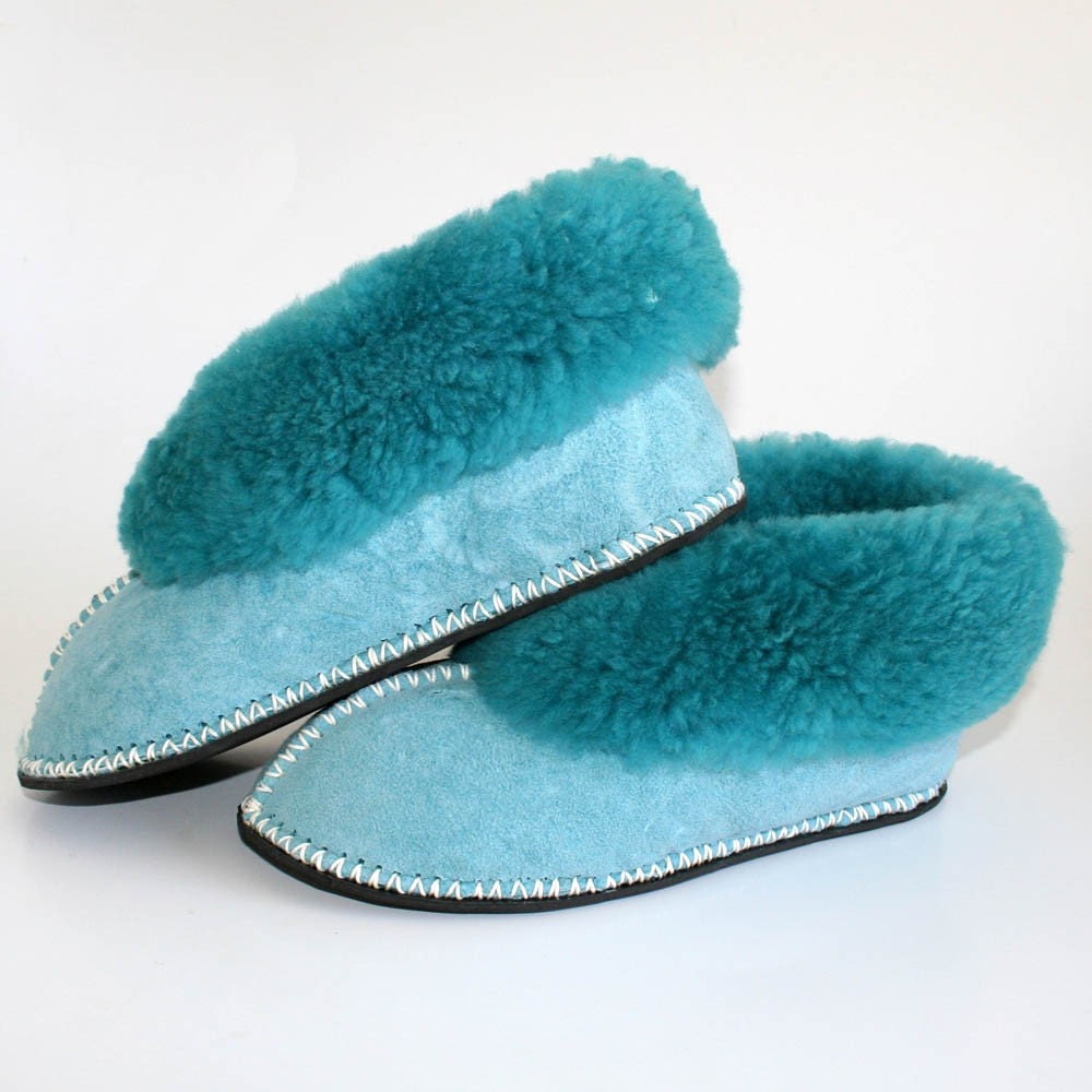 Turquoise Sheepskin Slippers (All Sizes Available)