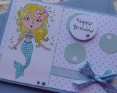 HAPPY BIRTHDAY - Handmade blank greeting card with pretty mermaid