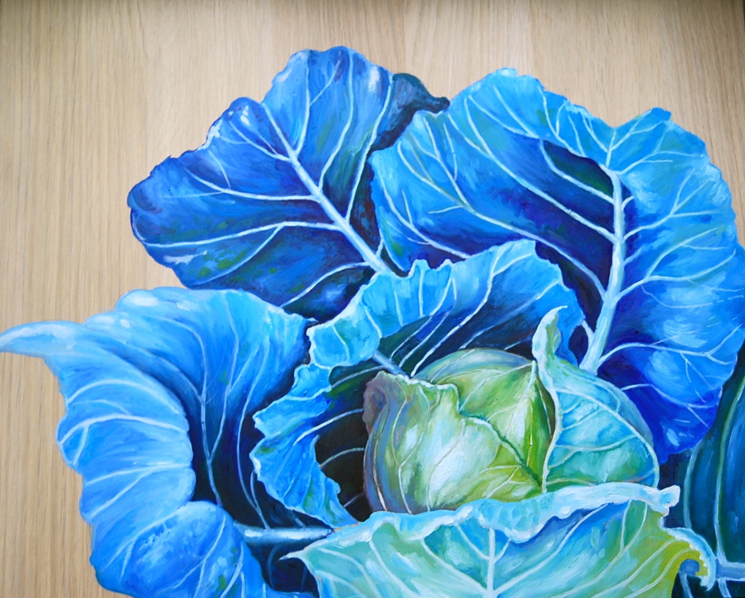 Still life - Original Oil Painting on Wood- Blue Cabbage