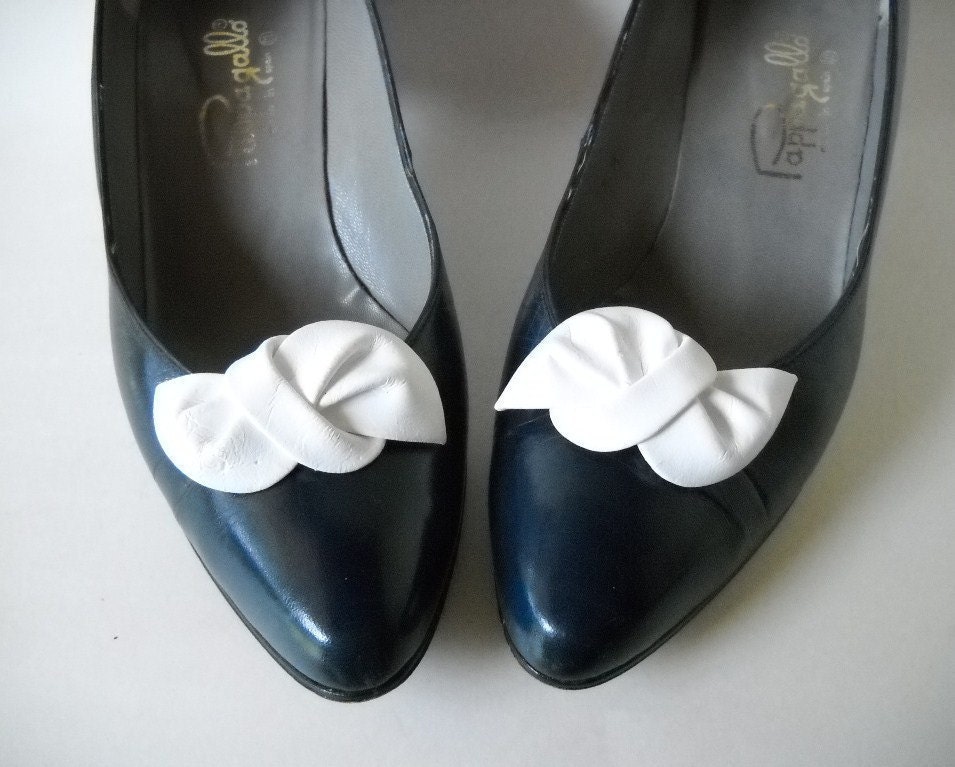 Vintage 1980s White Leather Shoe Clips