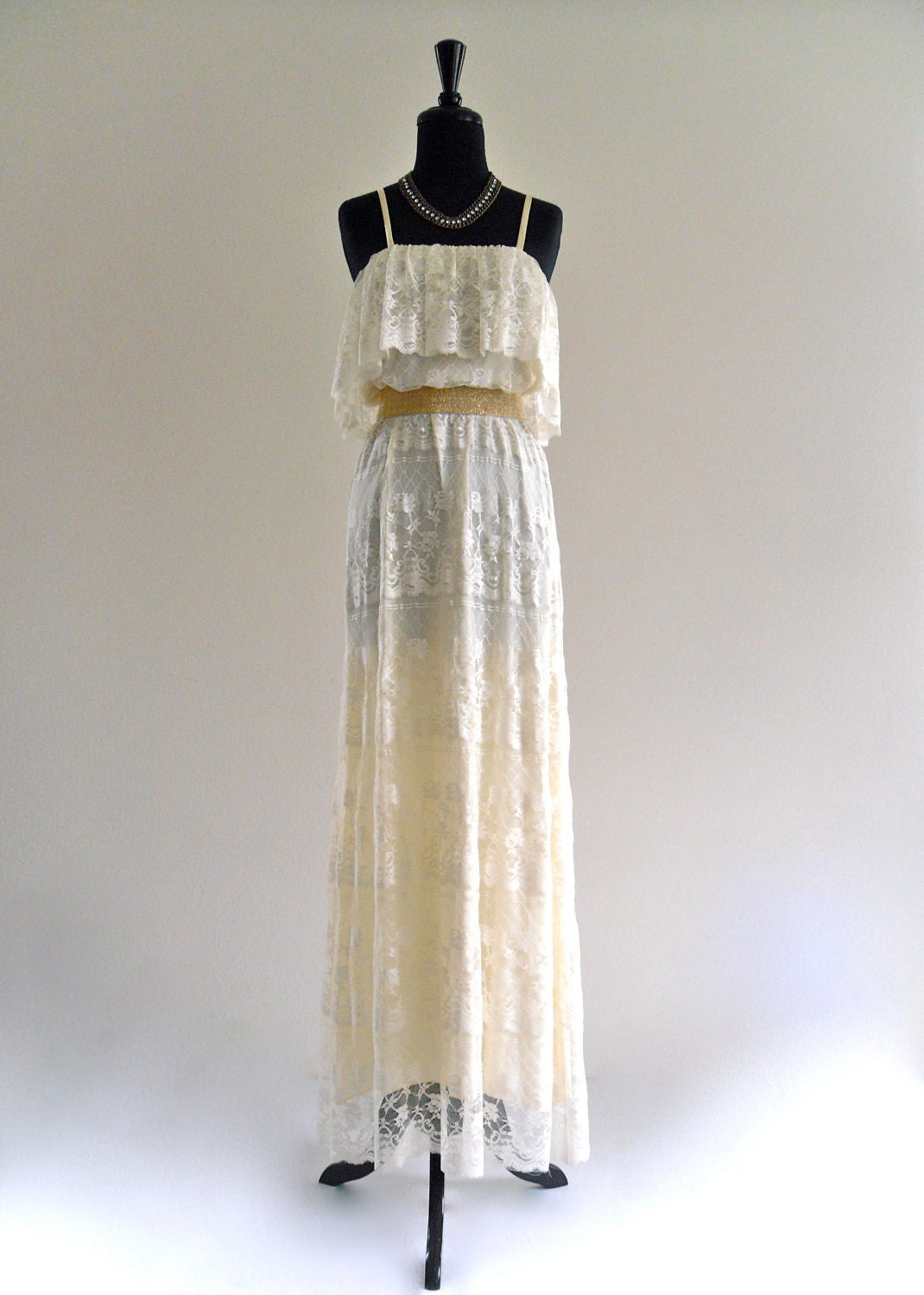 reserved /// May 17 /// BoHeMian BriDe iVoRy LaCe TieReD WeDDinG MaXi GoWn DreSs . small . SM . medium . hanger .