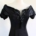 reserved . 80s Beaded Sequin Fringe Pleated Off Shoulder LBD Cocktail Bandage Sheath Mini Dress . XS . small . GT
