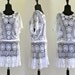 80s White Sheer Cotton Crochet Draped Batwing Ethereal Wedding Mini Dress Swimwear Cover up . XS . SM . D125