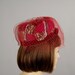 vintage 60s pillbox hat berry red feather velvet net