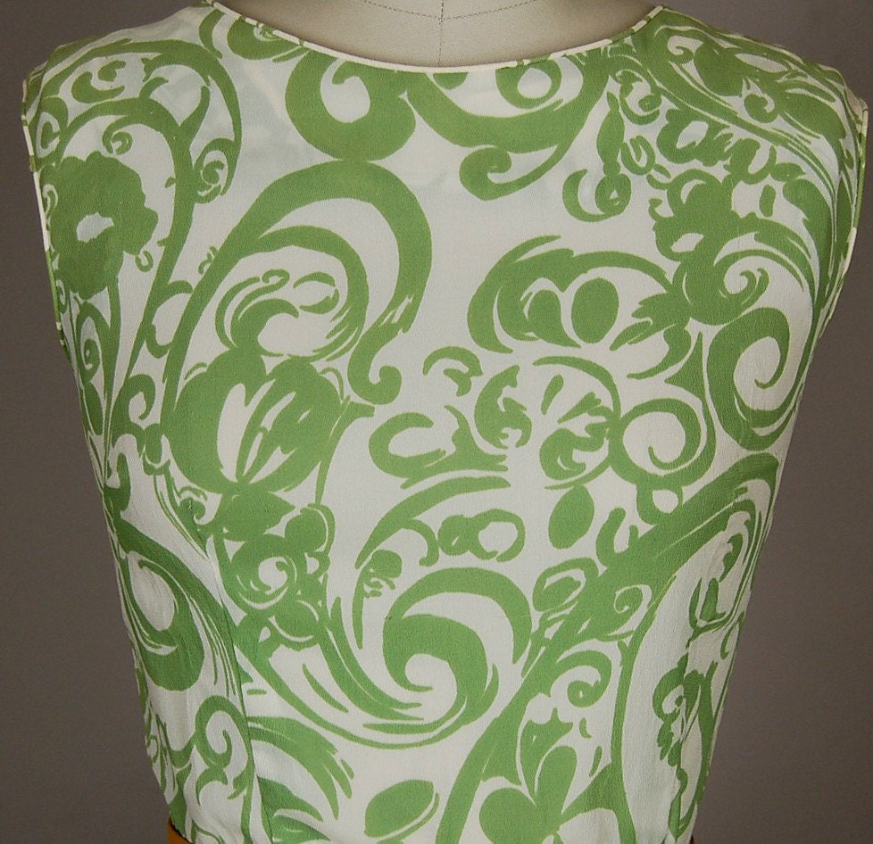 vintage 1950s dress full skirt floral pleated designer evelyn bader lime green