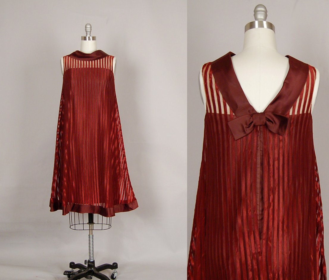 vintage 1960s dress 60s dress stripe sheer tent satin mod copper
