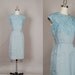 vintage 1950s dress 50s dress wiggle silk scalloped sapphire blue cocktail