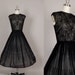 vintage 1950s dress 50s dress full skirt sheer black floral embroidered