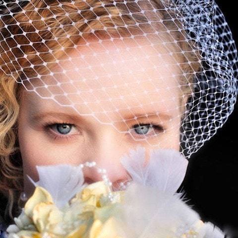 Wedding, Bridal, Bird Cage, Veil, 9" Inch, Retro, Silver Plated Comb, Ivory, White, Custom, Ifanhour