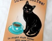 Coffee Black Cat - 5x7 Eco-friendly Print
