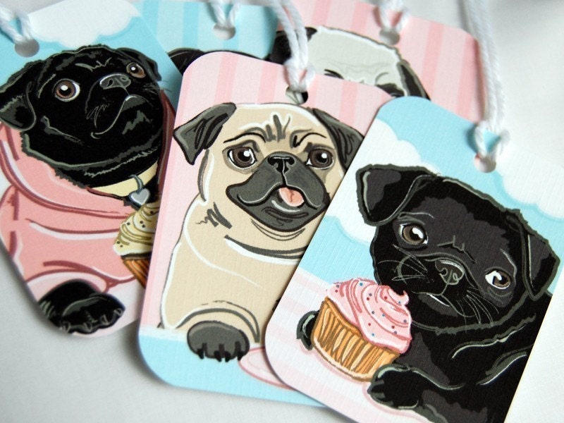 Cupcake Pug Gift Tags - Set of 5
