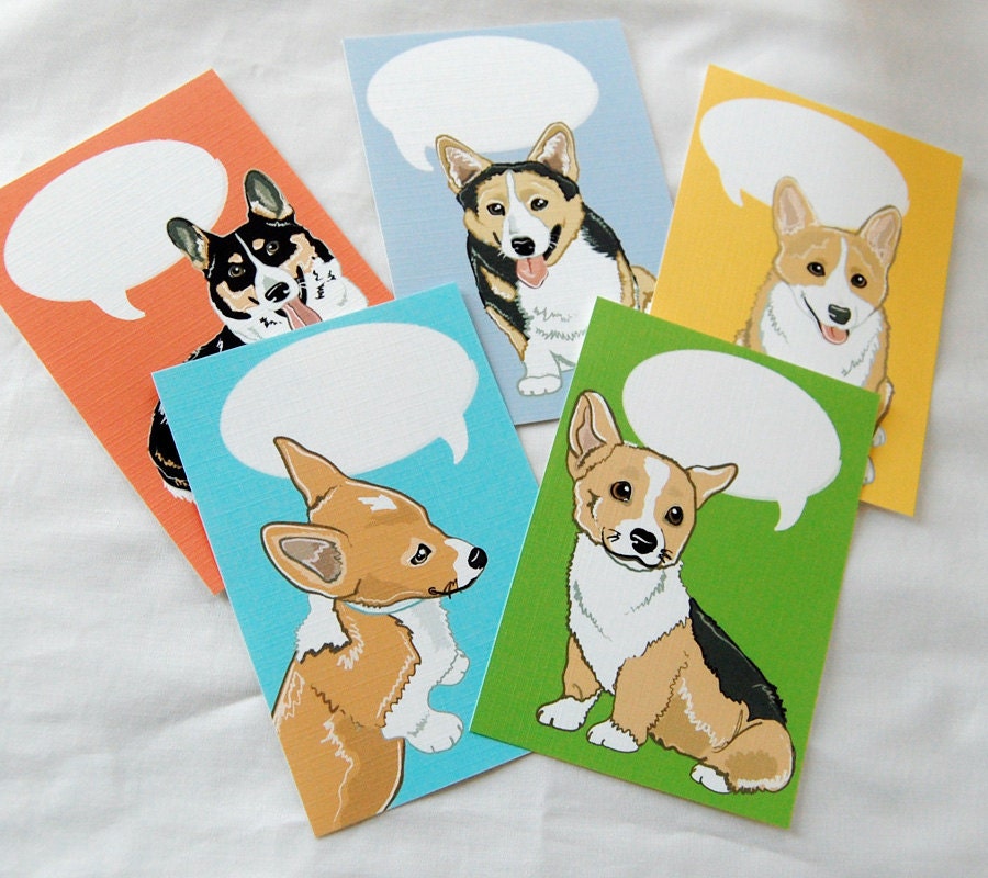 Convo Corgi Flat Notecards - Eco-friendly Set of 5 - Jumbo Size