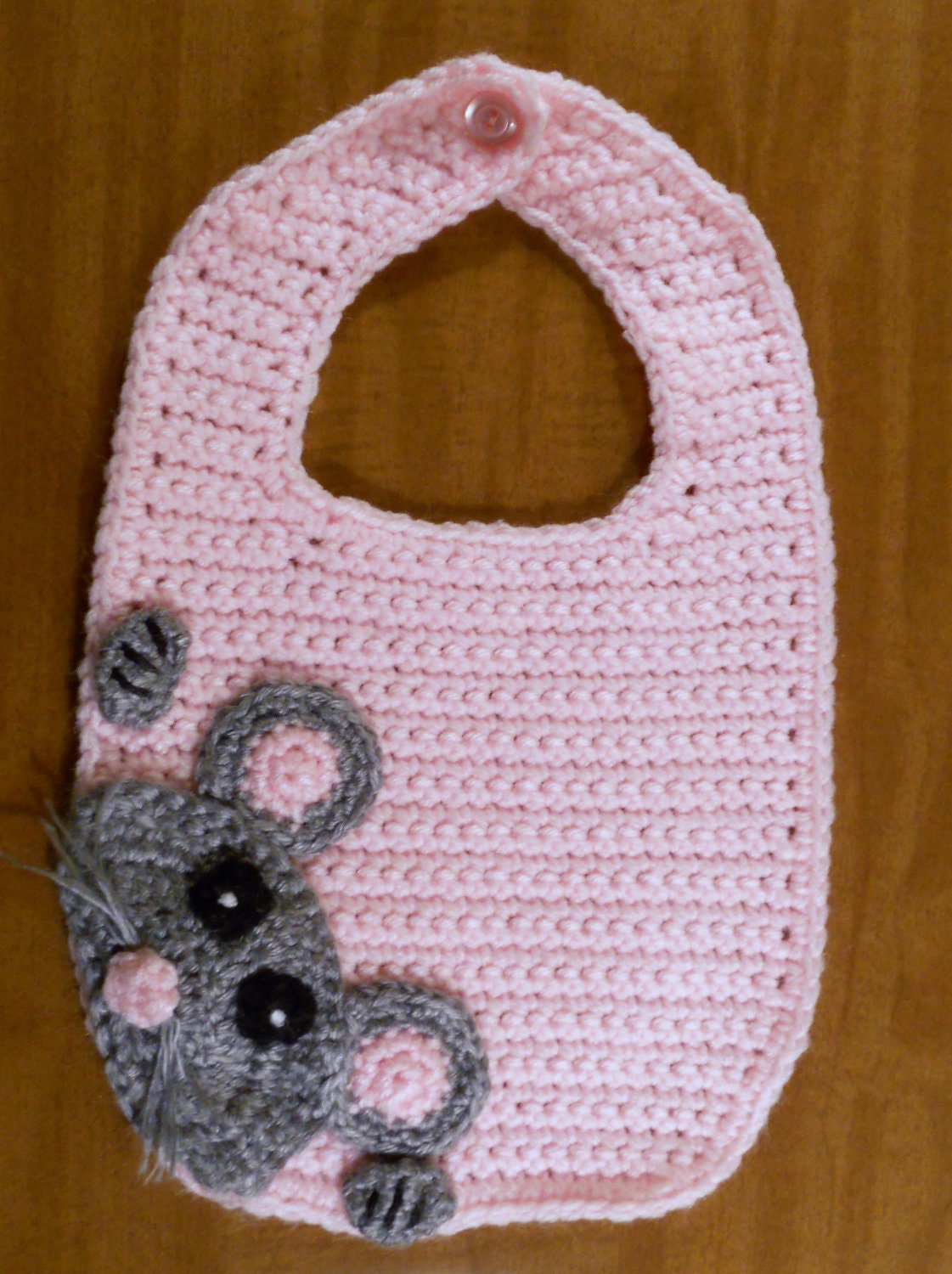 Crocheted Pink Peek A Boo Sneaky Mouse Bib