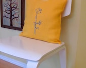 Pillow Cover Cushion Cover Gray Berry Branch on Mustard Yellow Linen 16 x 16 inches