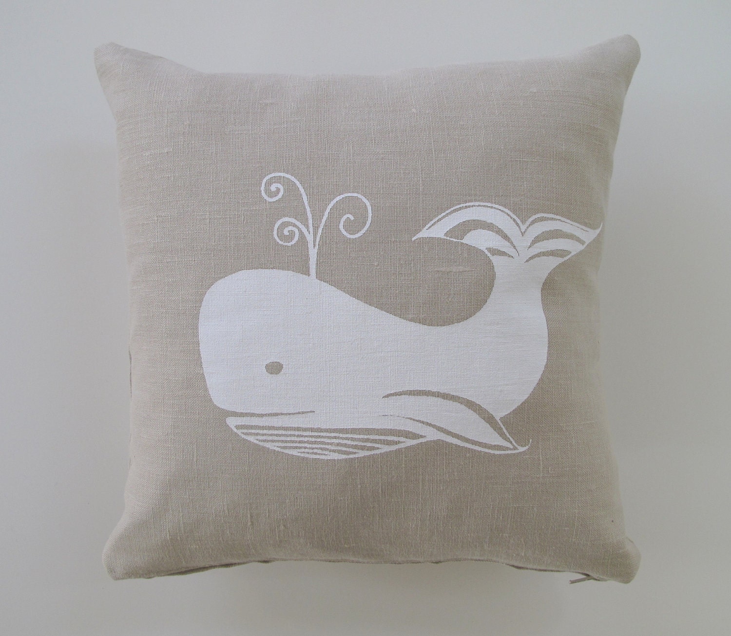 Pillow Cover Cushion Cover White Whale on Natural Linen  - 12 x 12 inches
