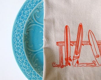 Cotton Kitchen Towel - Surfboards in Orange