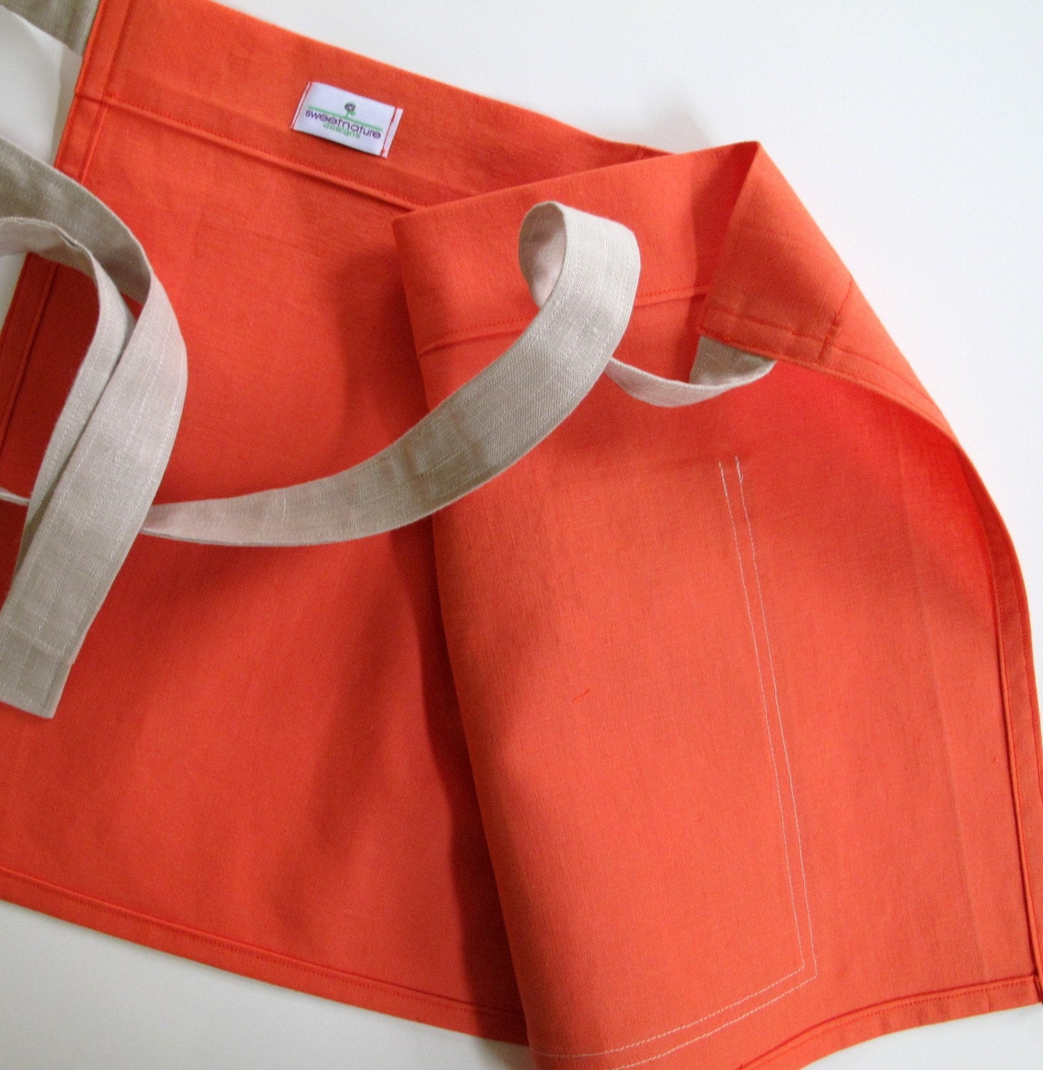 Whimsical Orange Apron with Bicycle Screenprint