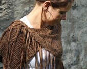 Bamboo Knitting Shawl Poncho with fringes -Brown shades-