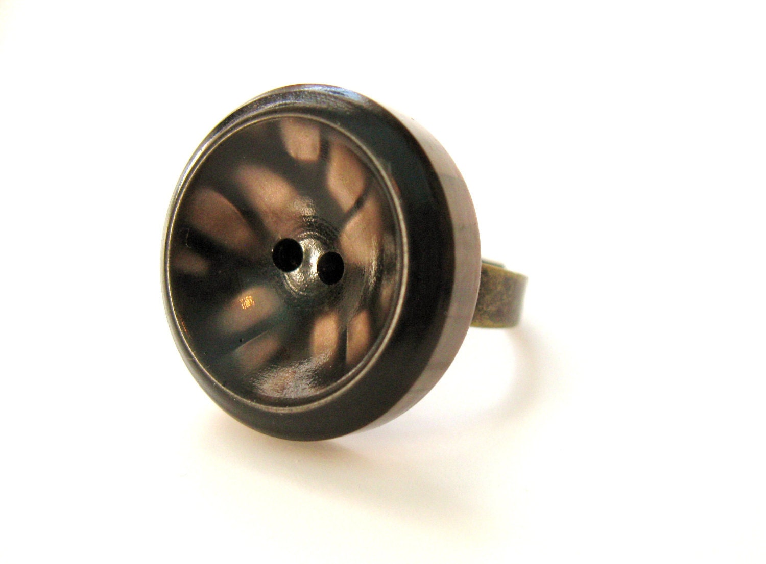 Brown Button Ring OOAK