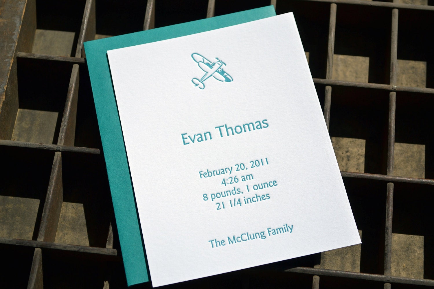 50 personalized letterpress birth announcements