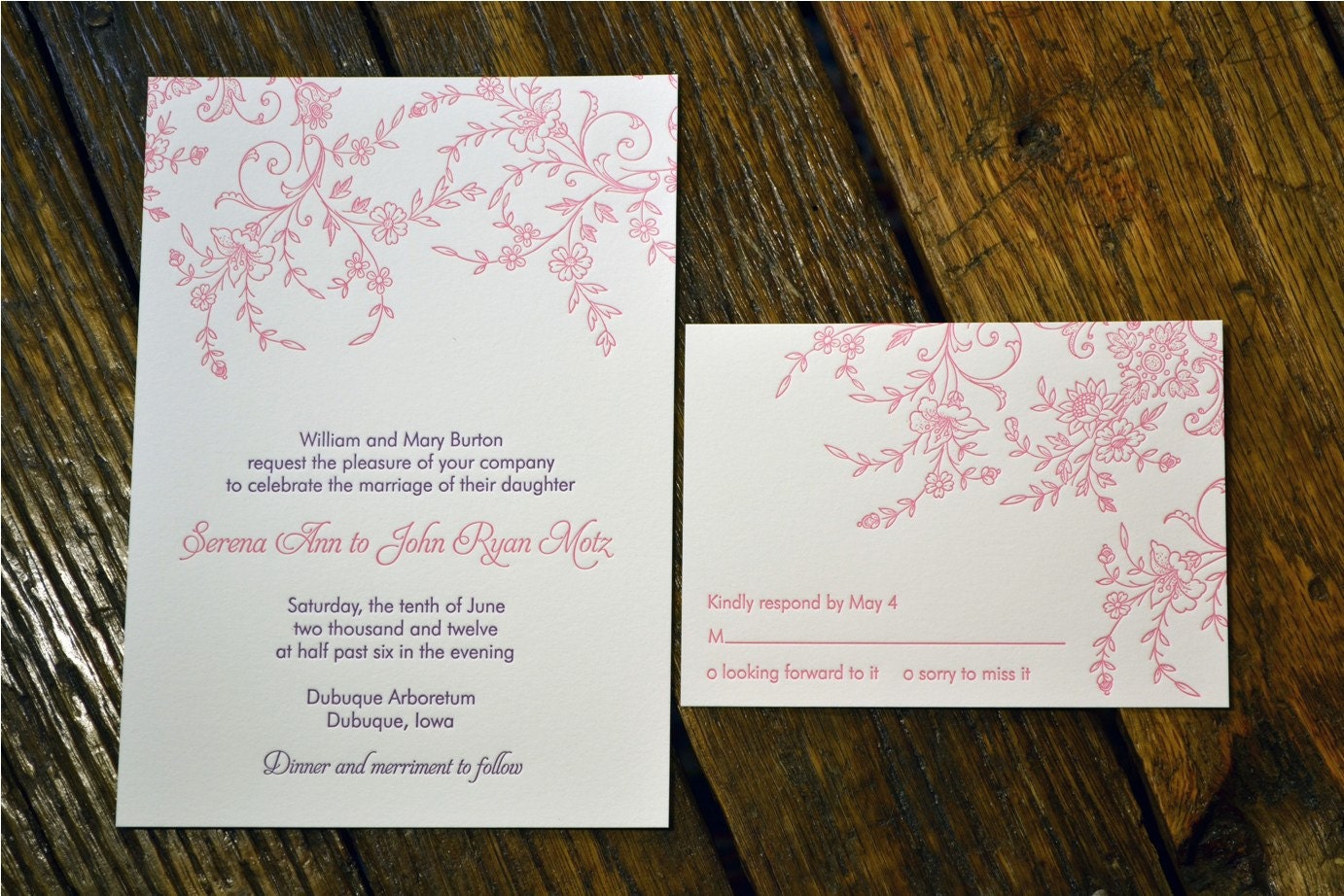 SAMPLE letterpress wedding invitation - Serena
