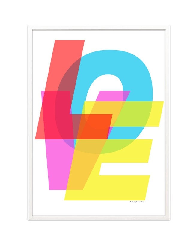 Typography poster print retro helvetica graphic design kitchen art office - United Colours of Love - 50x70 cm