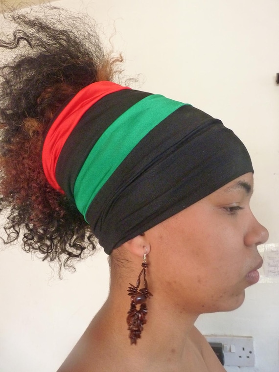 Rasta Reversible Garvey coloured pull on headband dreadband headwrap coloured and plain black