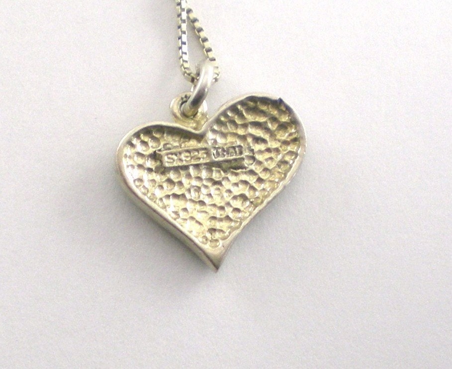 Heart Necklace Sterling Silver  With Mother Of Pearl Inlay Vintage Jewelry Blue Green Valentine's Day