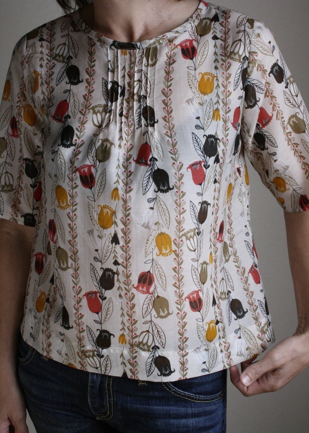 pin-tuck blouse -  posey print